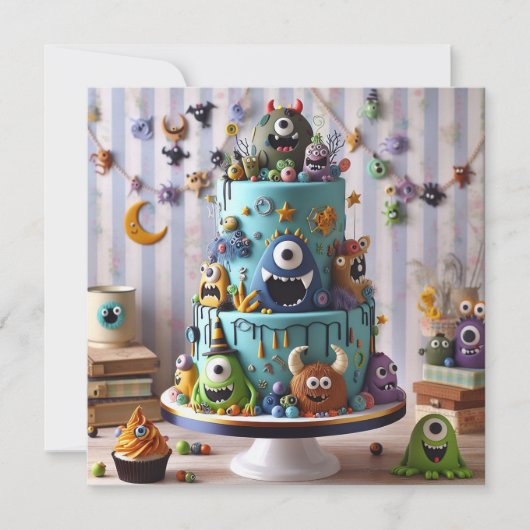 KOOKY MONSTERS VERSIERD KINDEREN VERJAARDAGSTAART KAART (Voorkant)
