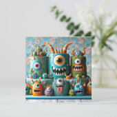 KOOKY ONE EYED MONSTERS THEMA KINDEREN VERJAARDAGS KAART (Staand voorkant)