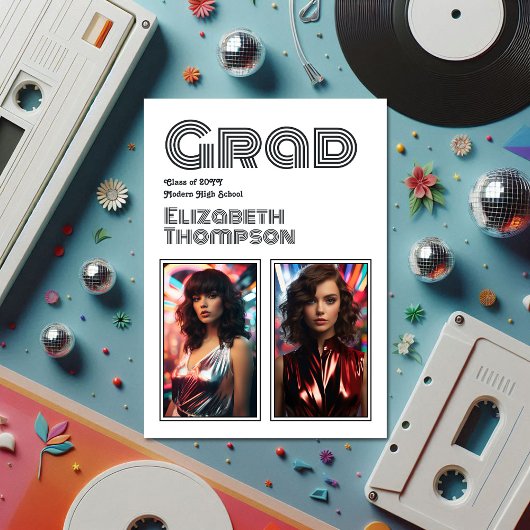 Kool 70s typografie Retro Disco Afstudeerfeest Kaart