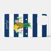 Kool-anananassbloemen, marineblauw gestreept Case-Mate iPhone case (Achterkant (horizontaal))