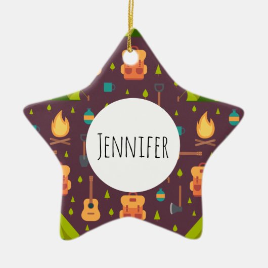 Kool Camping Pattern Outdoory Design Keramisch Ornament (Voorkant)