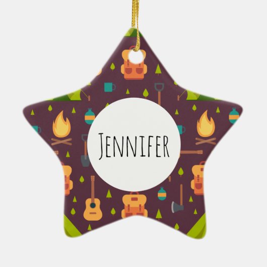 Kool Camping Pattern Outdoory Design Keramisch Ornament (Achterkant)