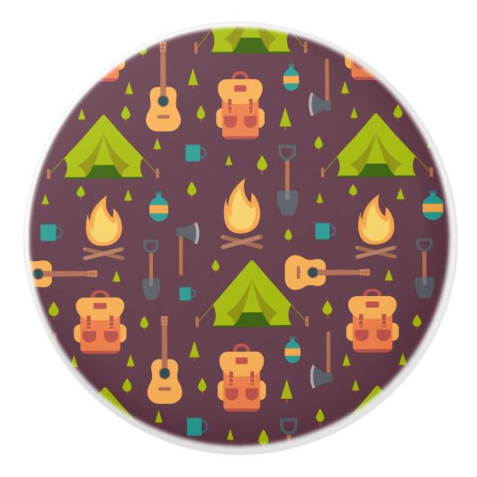 Kool Camping Pattern Outdoory Design Keramische Knop (Voorkant)