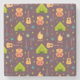 Kool Camping Pattern Outdoory Design Stenen Onderzetter