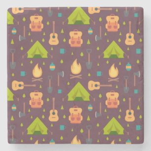 Kool Camping Pattern Outdoory Design Stenen Onderzetter