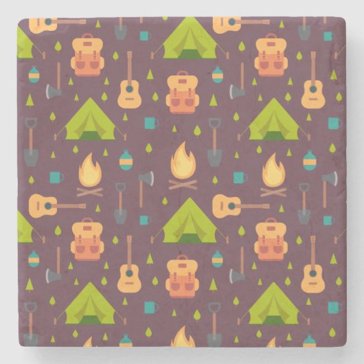 Kool Camping Pattern Outdoory Design Stenen Onderzetter (Voorkant)