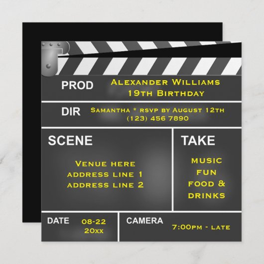 Kool Clapper Board 19th Birthday Kaart (Voorkant / Achterkant)