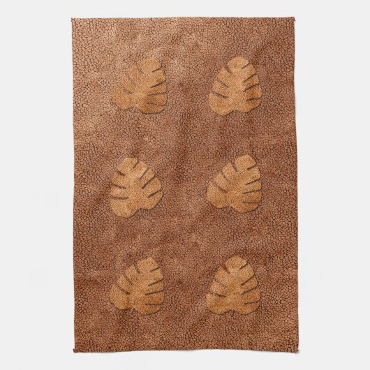 Kool Copper Texture Monstera Leaves Towel Theedoek (Verticaal)