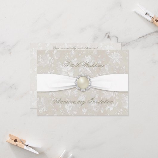 Kool Damast 30 Huwelijksjubileum 4.5x6.25 Uitnodig Kaart (Voorkant / Achterkant in situ)