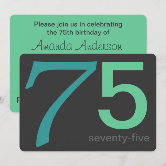 Kool en Blauwe Aangepaste 75e verjaardag Uitnodigi Kaart (Voorkant / Achterkant)
