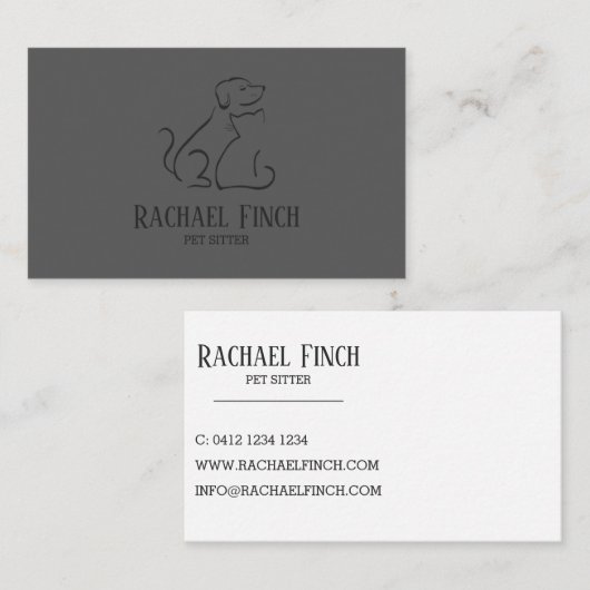 Kool en grijze moderne kat en hond-Logo Visitekaartje (Voorkant / Achterkant)