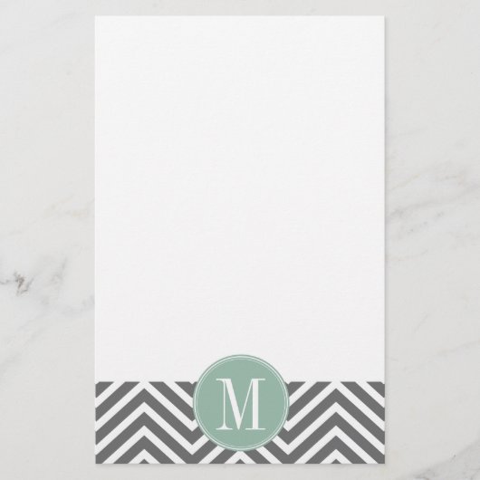 Kool en mint Groene Chevrons Aangepast monogram Briefpapier (Voorkant)