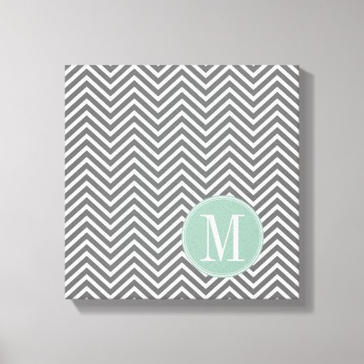 Kool en mint Groene Chevrons Aangepast monogram Canvas Afdruk (Voorkant)