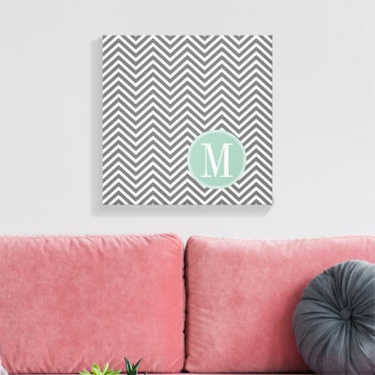 Kool en mint Groene Chevrons Aangepast monogram Canvas Afdruk (Insitu (Woonkamer))