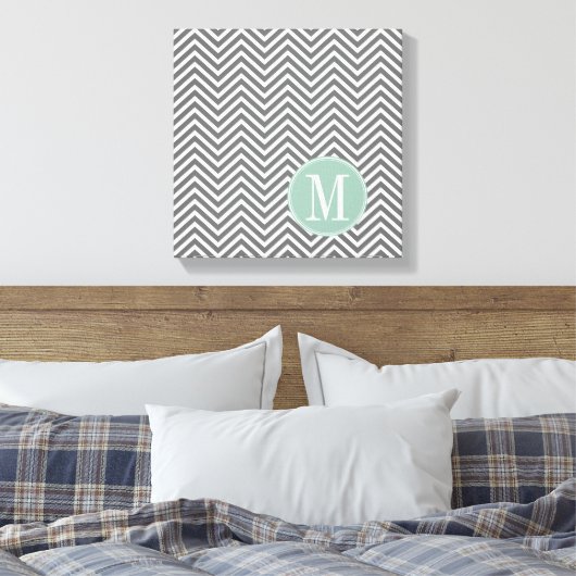 Kool en mint Groene Chevrons Aangepast monogram Canvas Afdruk (Insitu (Slaapkamer))