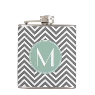 Kool en mint Groene Chevrons Aangepast monogram Heupfles
