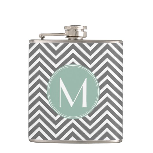 Kool en mint Groene Chevrons Aangepast monogram Heupfles (Voorkant)