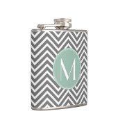 Kool en mint Groene Chevrons Aangepast monogram Heupfles (Rechts)