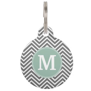 Kool en mint Groene Chevrons Aangepast monogram Huisdierpenning