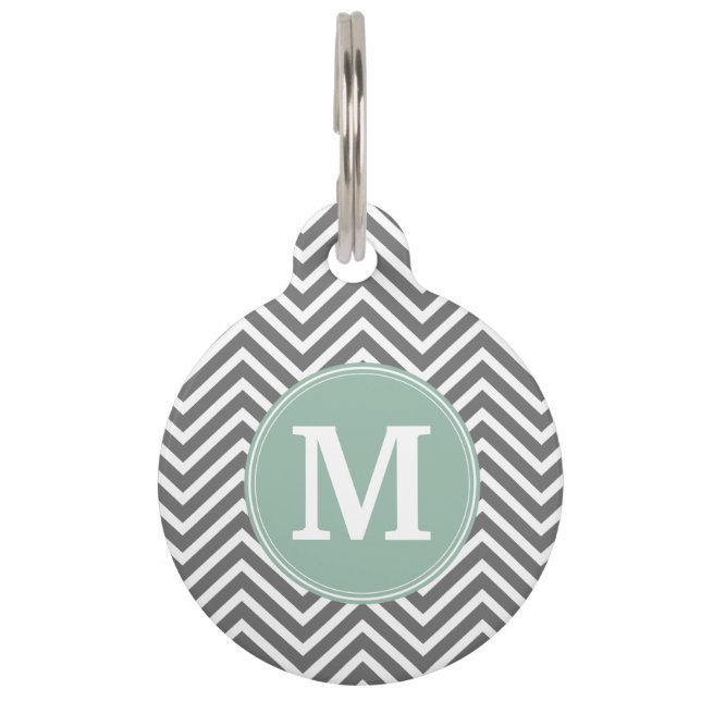 Kool en mint Groene Chevrons Aangepast monogram Huisdierpenning (Voorkant)