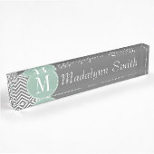 Kool en mint Groene Chevrons Aangepast monogram Naambordje