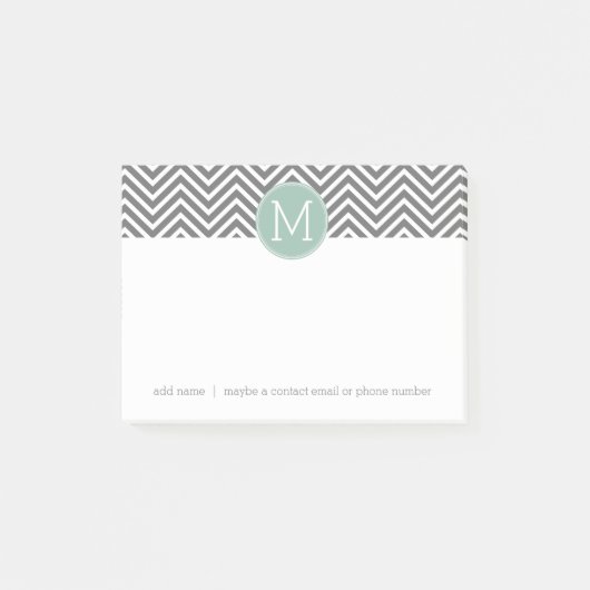 Kool en mint Groene Chevrons Aangepast monogram Post-it® Notes (Voorkant)