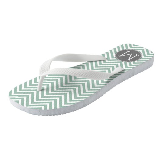 Kool en mint Groene Chevrons Aangepast monogram Teenslippers (Schuin)