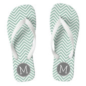 Kool en mint Groene Chevrons Aangepast monogram Teenslippers (Voetbed)