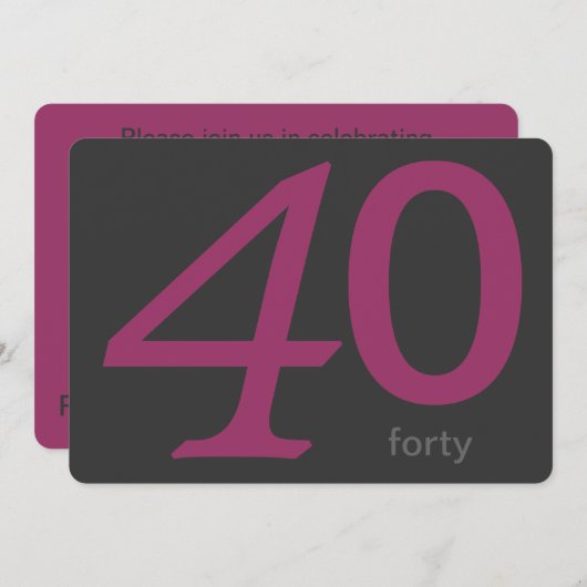 Kool en plum Aangepast 40e verjaardag uitnodiging (Voorkant / Achterkant)