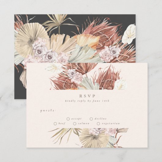 Kool en room | Pampas Grass Floral Wedding RSVP Kaartje (Voorkant / Achterkant)