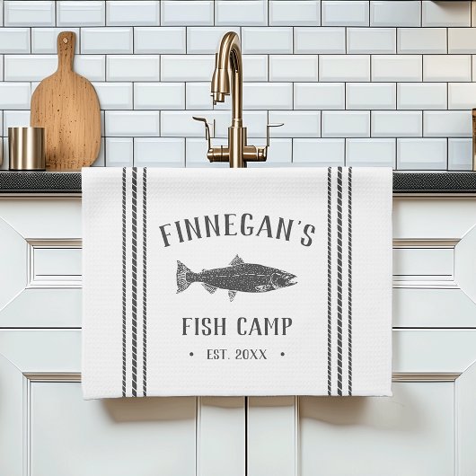 Kool en witte bijtende viskamp op maat theedoek