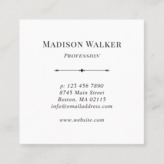 Kool- en zwarte handtekeningen, groot monogram vierkante visitekaartje (Achterkant)