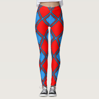 Kool Geometrisch Rasterpatroon Rood en Blauw Vrouw Leggings