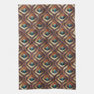 Kool Geometrische Art Deco in Teal en Bruine Tinte Theedoek