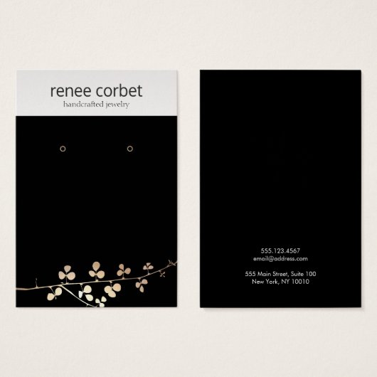 Kool Gold Branch Black Earring Display Holder Visitekaartje (Voorkant /achterkant)