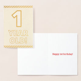 Kool, Goud Folie "1 JAAR OUD!" Verjaardagskaart Kaarten