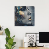 Kool Goud Teal Dramatisch Portret Moderne Kunst Poster (Thuiskantoor)