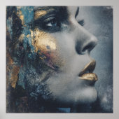 Kool Goud Teal Dramatisch Portret Moderne Kunst Poster (Voorkant)