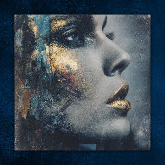 Kool Goud Teal Dramatisch Portret Moderne Kunst Poster