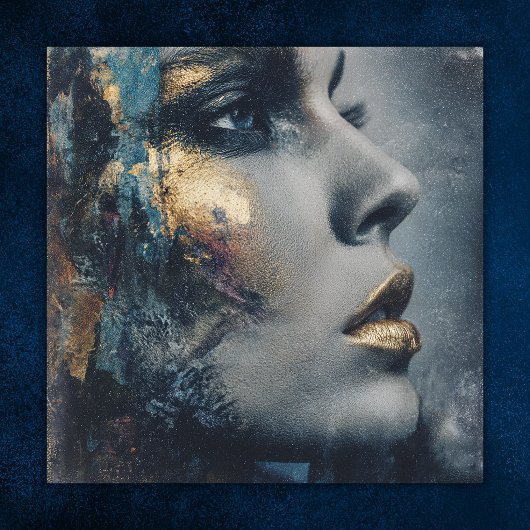 Kool Goud Teal Dramatisch Portret Moderne Kunst Poster