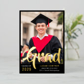 Kool Gouden Afstudeer Aankondiging & Feest Uitnodi (Staand Voorkant)