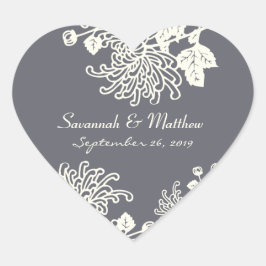 Kool Gray  Flowers Wedding Heart Seal Hart Sticker