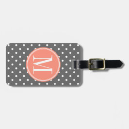 Kool Gray Polka Dot met Coral Monogram Bagagelabel