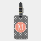 Kool Gray Polka Dot met Coral Monogram Bagagelabel (Voorkant verticaal)