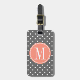 Kool Gray Polka Dot met Coral Monogram Bagagelabel
