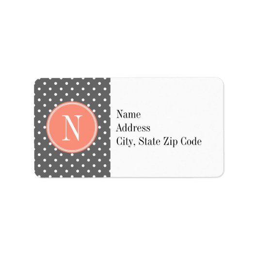 Kool Gray Polka Dot met Coral Monogram Etiket (Voorkant)