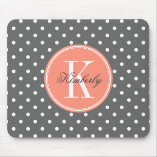 Kool Gray Polka Dot met Coral Monogram Muismat