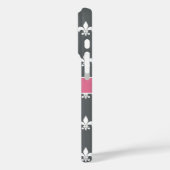 Kool Gray White Pink Fleur de Lis Monogram Case-Mate iPhone Case (Achterkant / Links)