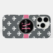 Kool Gray White Pink Fleur de Lis Monogram Case-Mate iPhone Case (Achterkant (horizontaal))