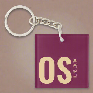 Kool Initialen Monogram Naam Burgundy Meisjesachti Sleutelhanger